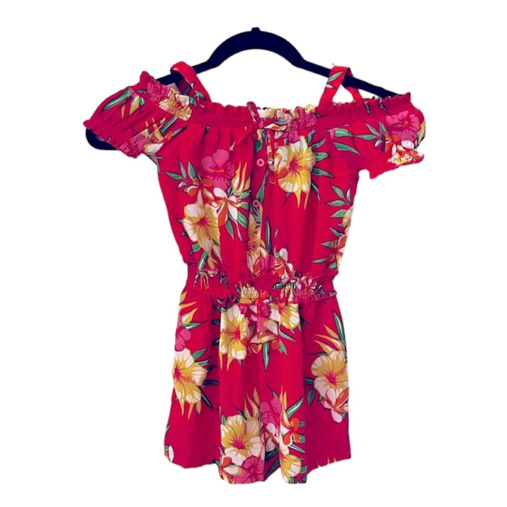 BCBGirls Hawaiian Print Off the Shoulder Romper Shorts - Youth Girls Romper